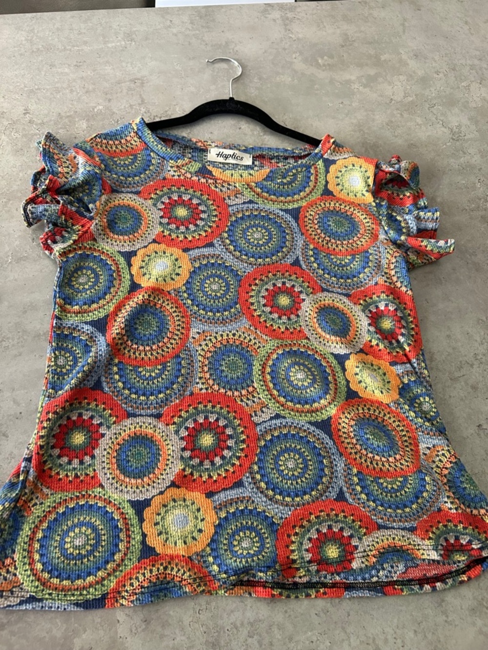 NWOT Multicolor Crochet Look Ruffle Sleeve Tee - Picture 4 of 4